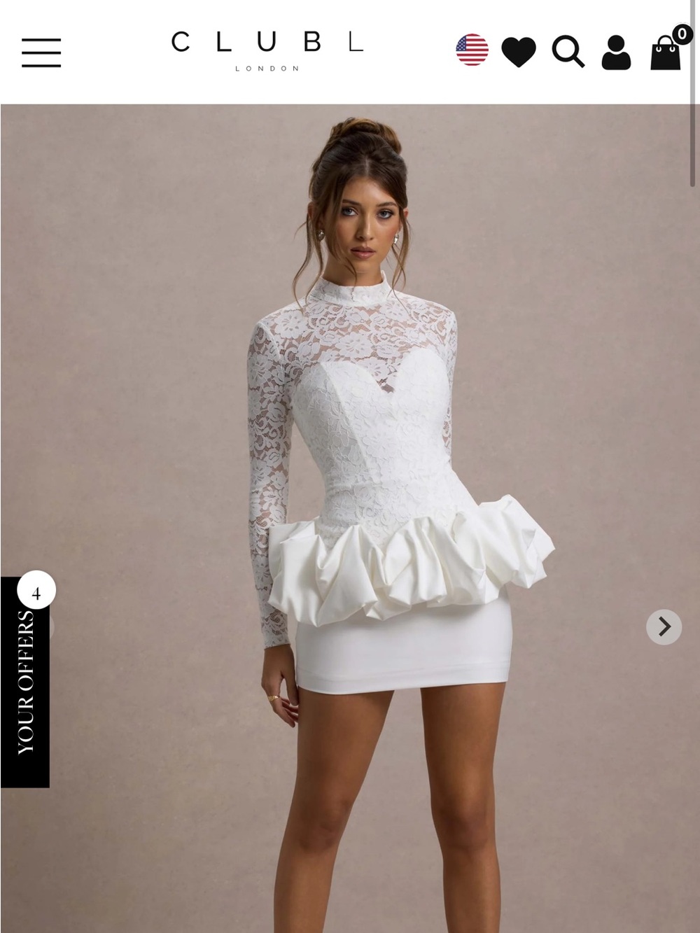 Club L London White Lace Long Sleeve Peplum Mini Dress - Picture 4 of 4